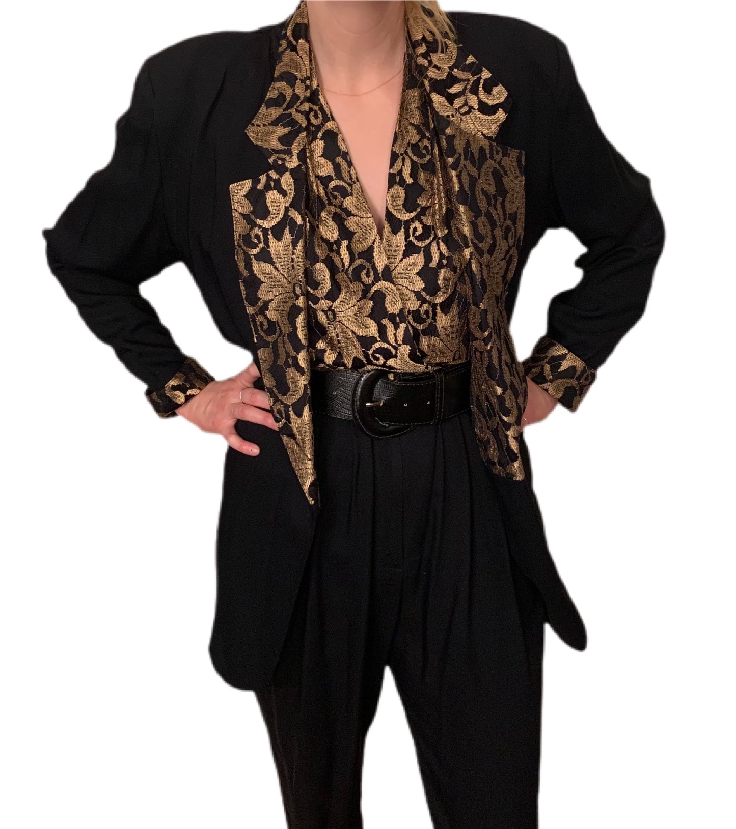 80's Black and Gold Jumpsuit + Blazer