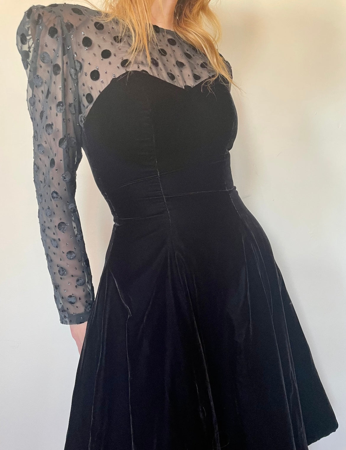 90's Polka Dot Velvet Cocktail Dress