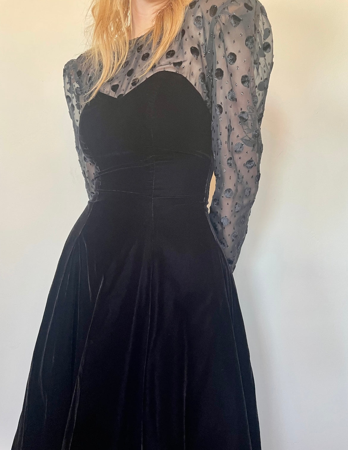 90's Polka Dot Velvet Cocktail Dress