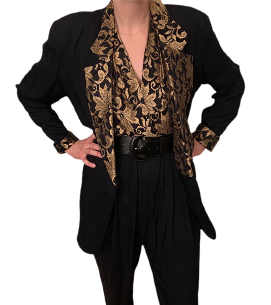 80's Black and Gold Jumpsuit + Blazer