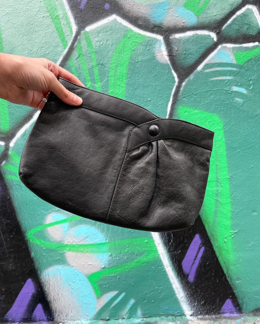 80's Black Leather Clutch