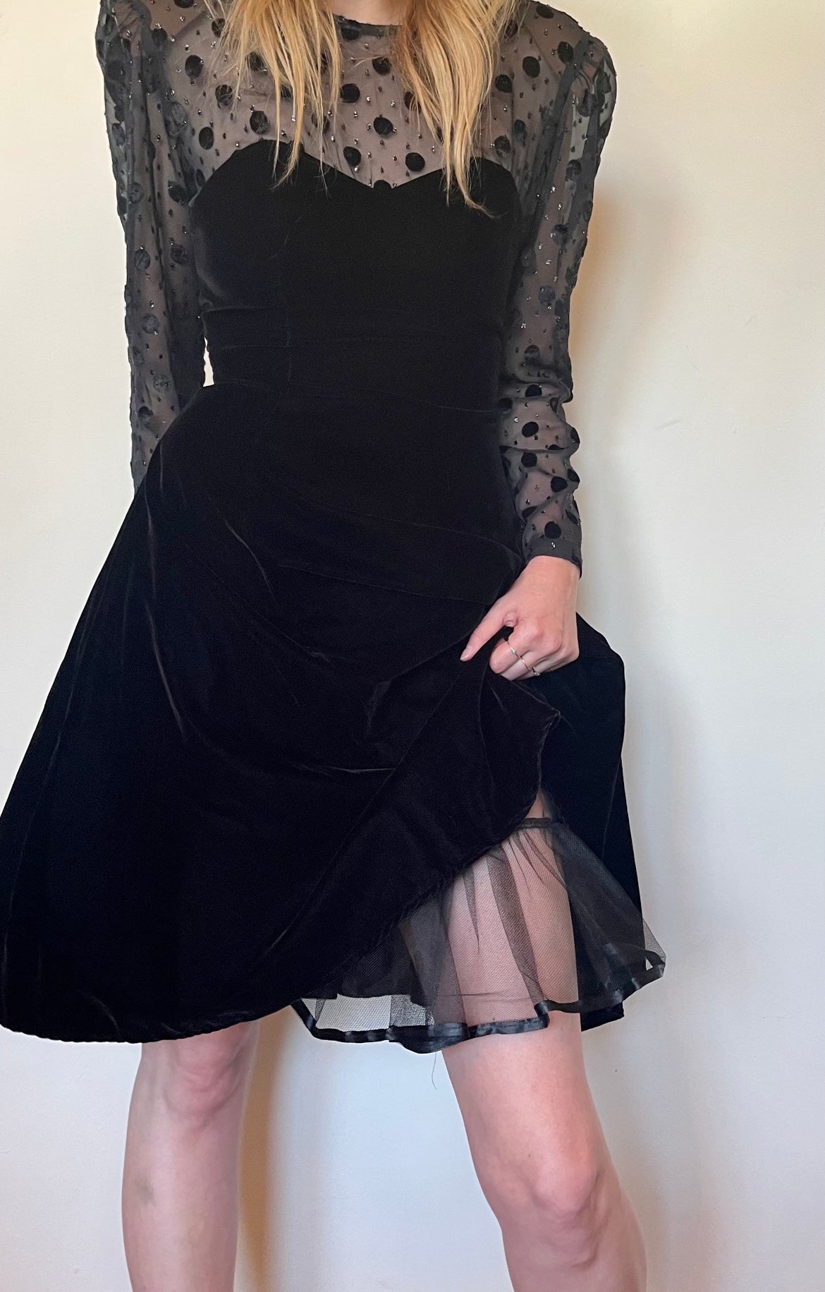 90's Polka Dot Velvet Cocktail Dress
