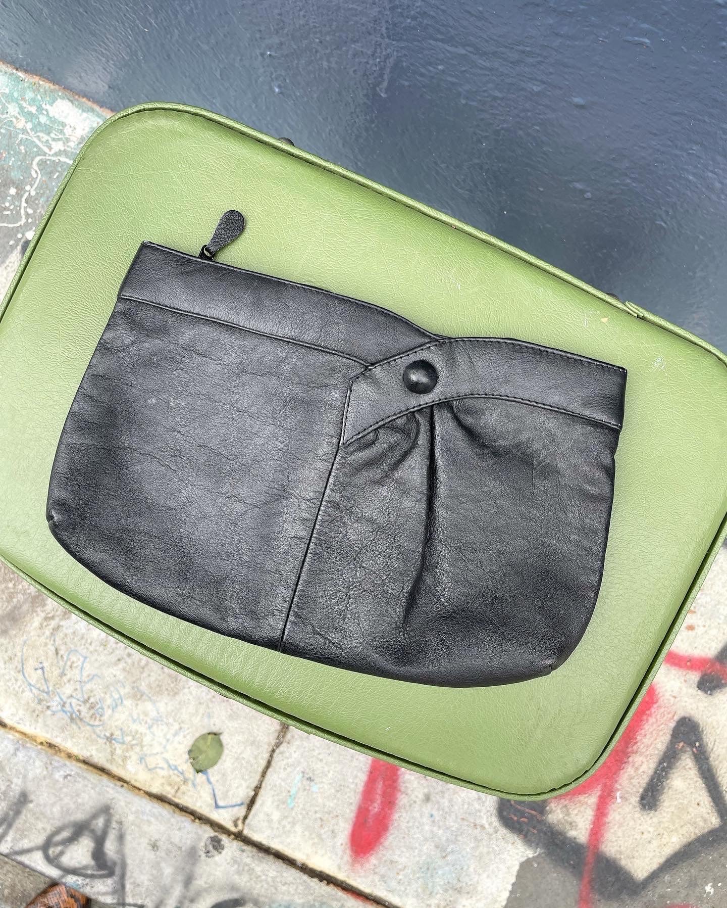 80's Black Leather Clutch